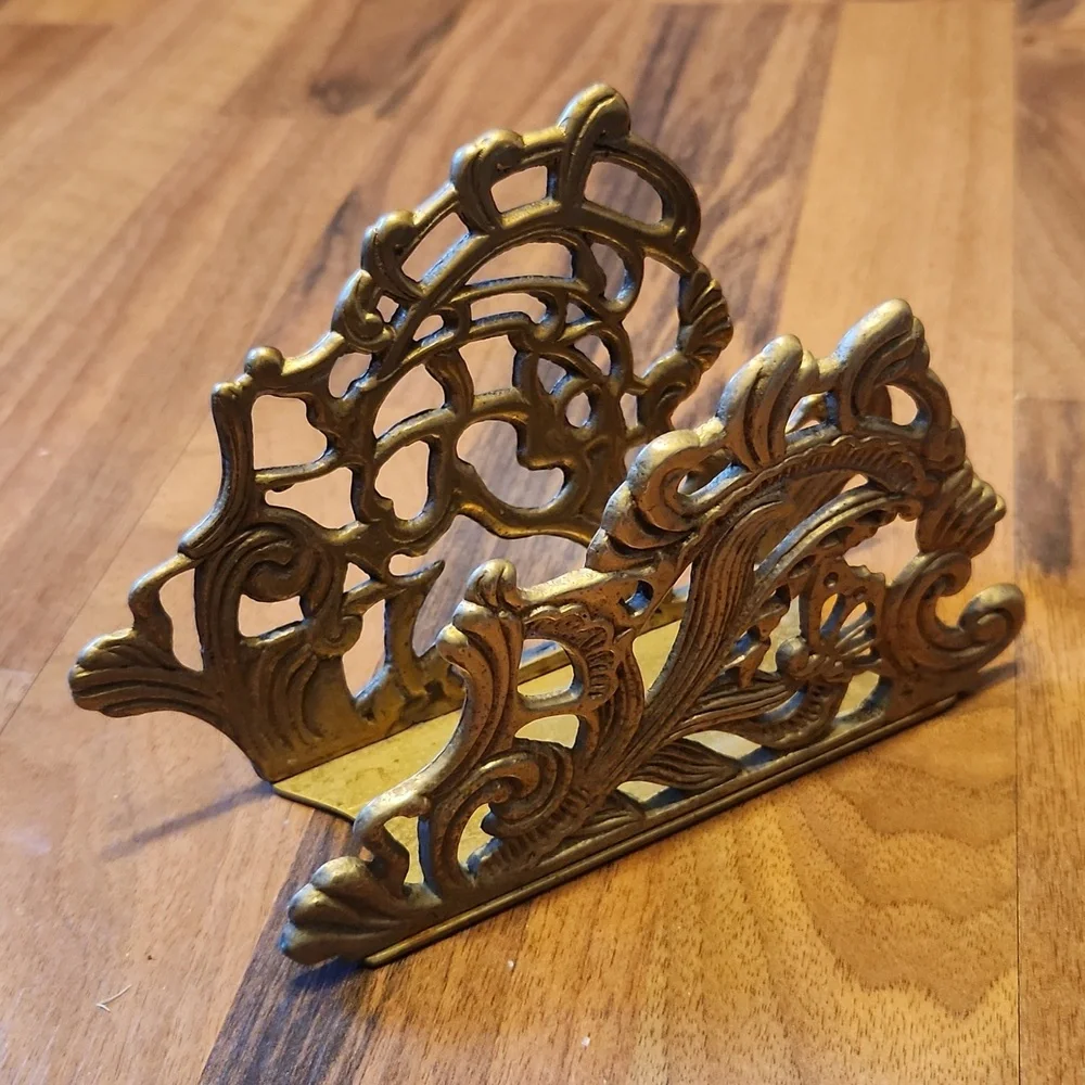 Vintage Brass Art Nouveau Style Napkin Holder